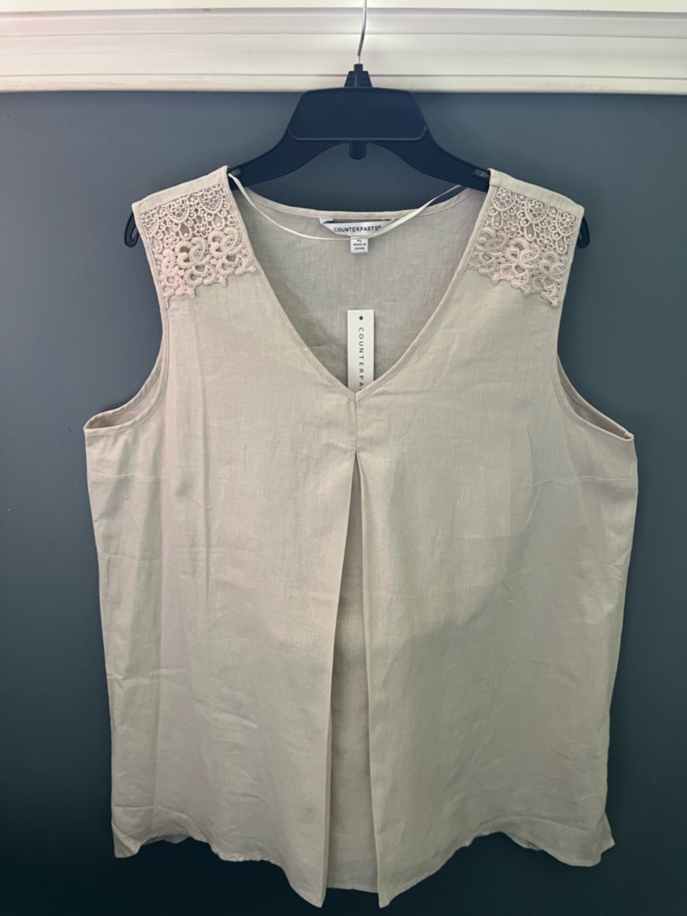 Counterparts Lace-Shoulder V-Neck Tank Top - Beige